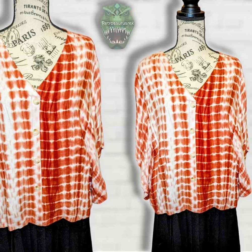 EPRETTY Chicago Boutique Hippie Burnt Orange Tie Dye Oversized Kimono Sleeve Blo